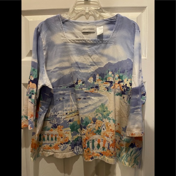 Chemise Femme Alfred Dunner 16W - Rayures Pastel Brodée Fleurs - Manches Courtes